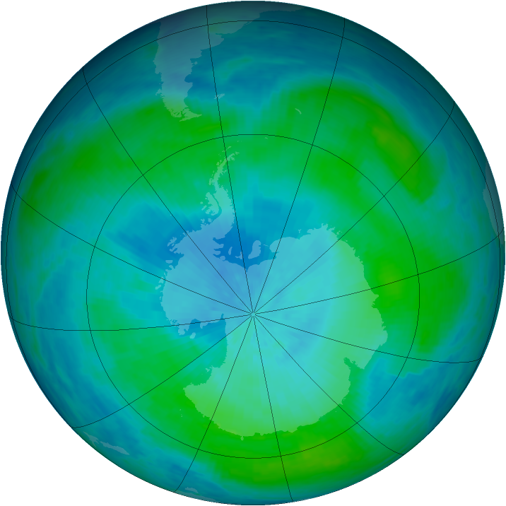 Antarctic ozone map for 17 February 1993